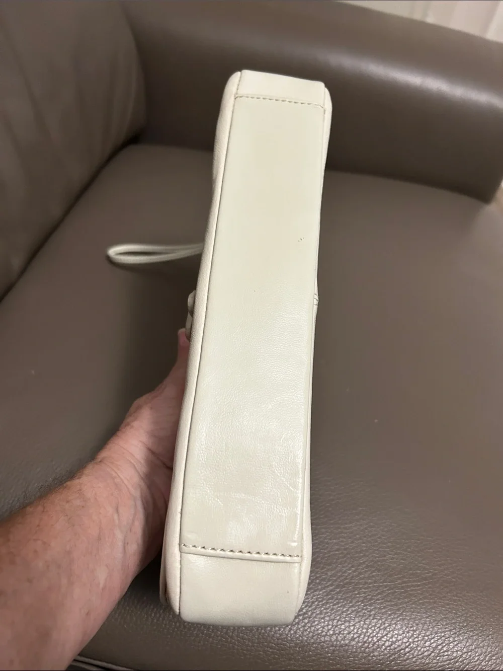 Ivory Leather Wristlet Clutch Bag